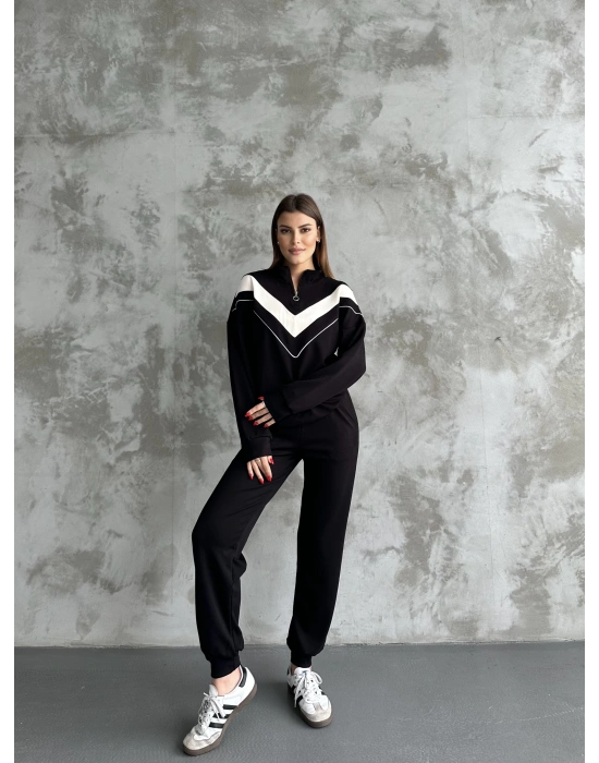 Siyah Garnili Modal Yarım Fermuarlı Takım