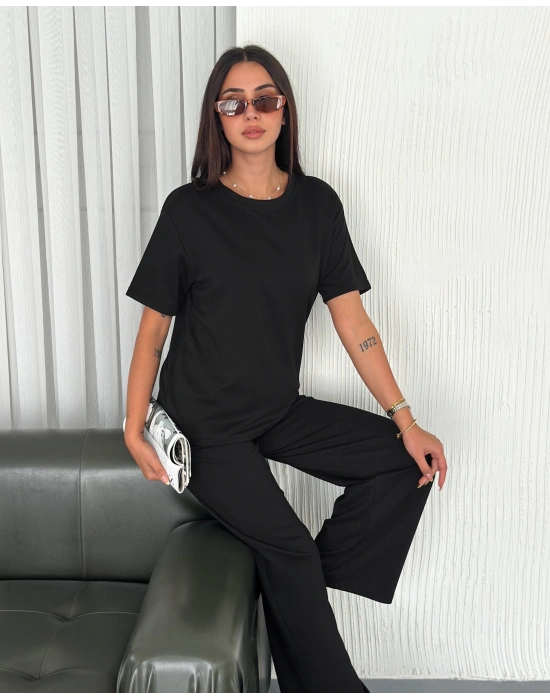 Siyah Kadın Modal Bisiklet Yaka Alt Üst Takım