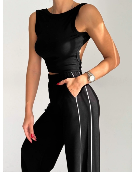 Siyah Modal Ara Biyeli Eşofman Altı