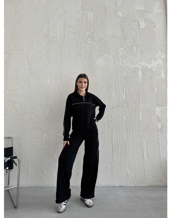 Siyah Modal Ara Biyeli Yarım Fermuarlı Takım