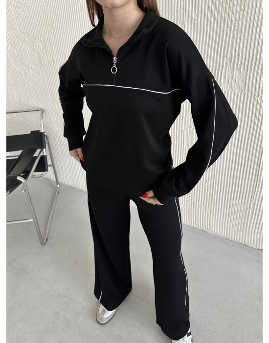 Siyah Modal Ara Biyeli Yarım Fermuarlı Takım