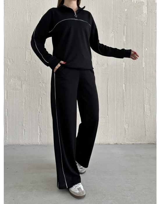 Siyah Modal Ara Biyeli Yarım Fermuarlı Takım