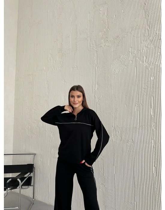 Siyah Modal Ara Biyeli Yarım Fermuarlı Takım