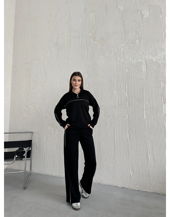 Siyah Modal Ara Biyeli Yarım Fermuarlı Takım