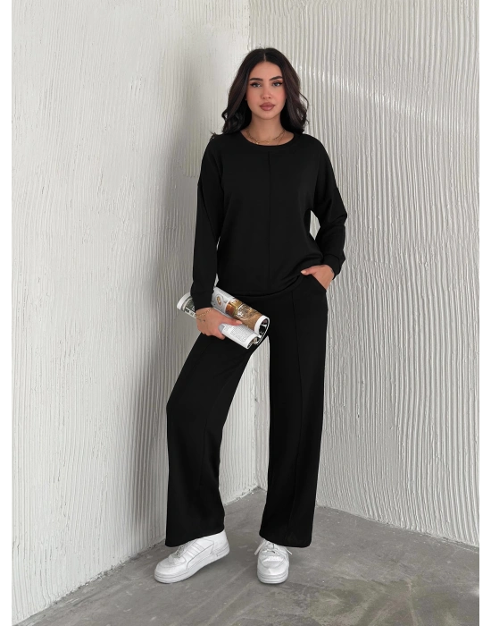 Siyah Modal Çıma Detaylı Alt Üst Bayan Takım
