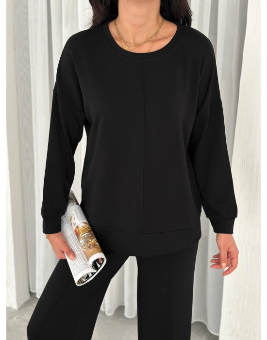 Siyah Modal Çıma Detaylı Alt Üst Bayan Takım