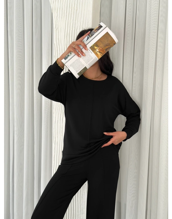 Siyah Modal Çıma Detaylı Alt Üst Bayan Takım