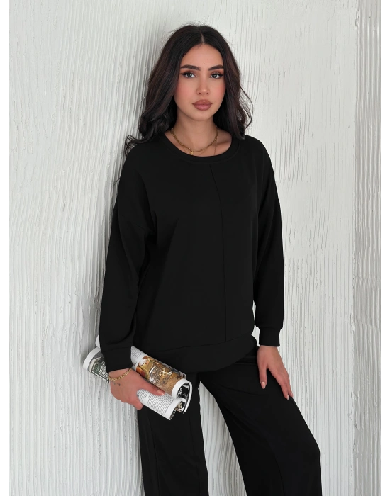 Siyah Modal Çıma Detaylı Alt Üst Bayan Takım