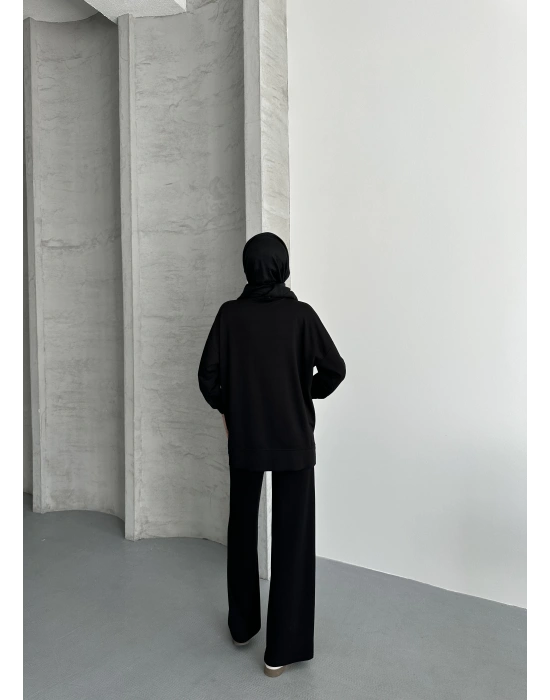 Siyah Modal Çımalı Kadın Uzun Alt Üst Takım