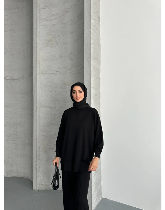 Siyah Modal Çımalı Kadın Uzun Alt Üst Takım