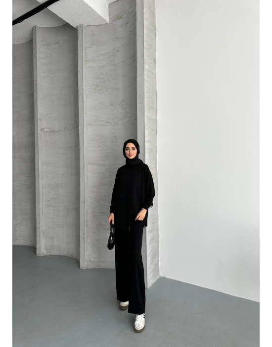 Siyah Modal Çımalı Kadın Uzun Alt Üst Takım