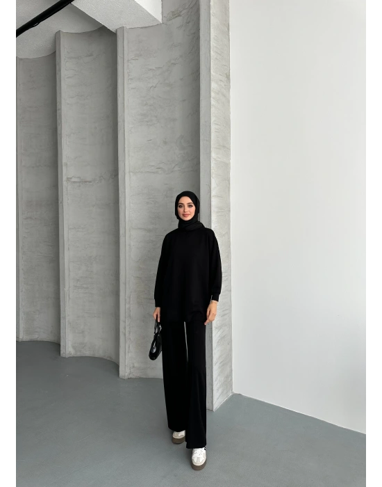 Siyah Modal Çımalı Kadın Uzun Alt Üst Takım