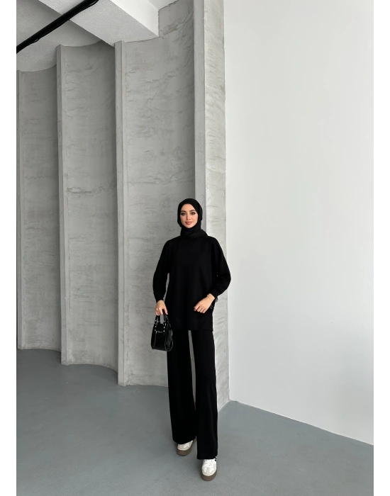 Siyah Modal Çımalı Kadın Uzun Alt Üst Takım