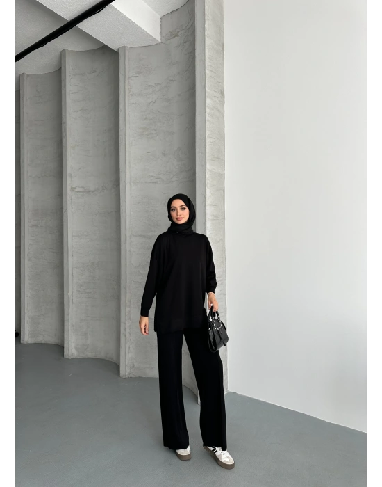 Siyah Modal Çımalı Kadın Uzun Alt Üst Takım