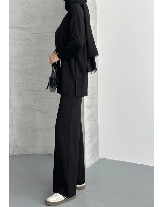 Siyah Modal Çımalı Kadın Uzun Alt Üst Takım