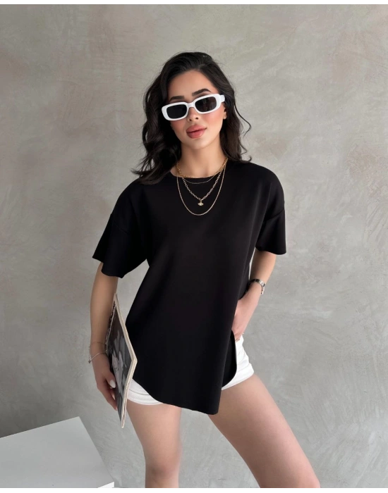 Siyah Modal Oval Kesim Kısa Kollu Tişört