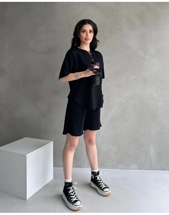 Siyah Modal Oval Kesim Kısa Kollu Tişört