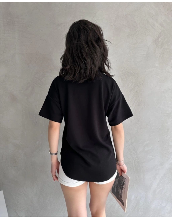 Siyah Modal Oval Kesim Kısa Kollu Tişört