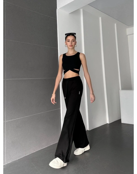 Siyah Oys Modal Bol Paça Eşofman