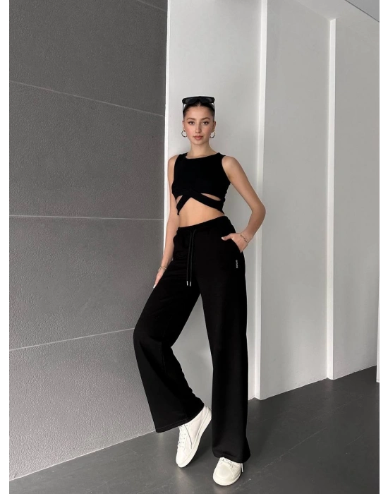 Siyah Oys Modal Bol Paça Eşofman