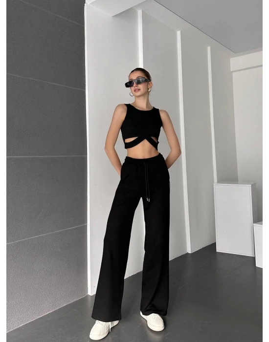 Siyah Oys Modal Bol Paça Eşofman