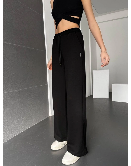 Siyah Oys Modal Bol Paça Eşofman