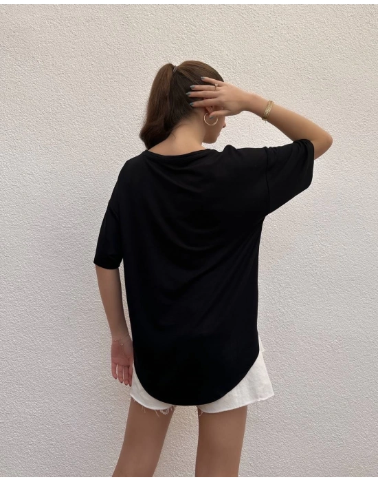 Siyah Oys Modal Kumaş Tişört