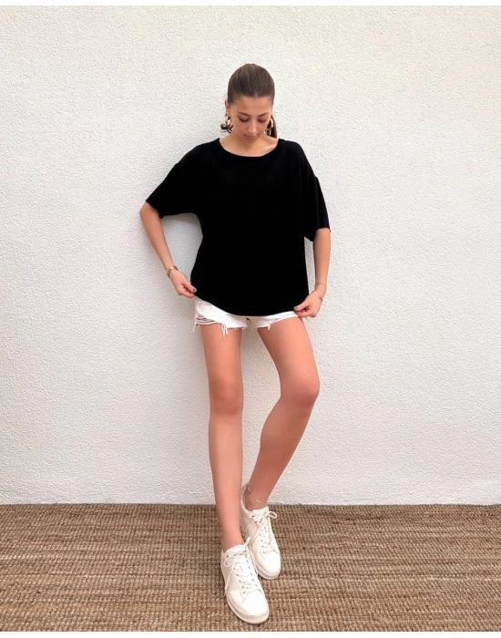 Siyah Oys Modal Kumaş Tişört