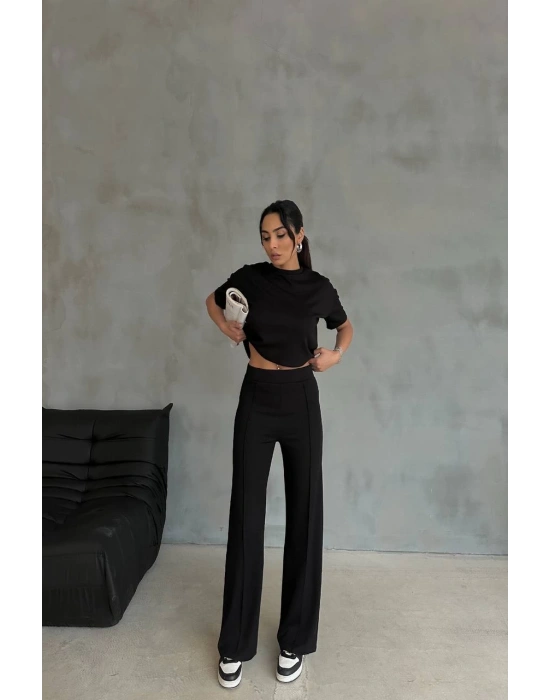 Siyah Oys Model Çımalı Pantolon