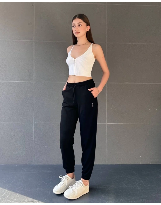 Siyah Oys Model Lastikli Modal Kumaş Eşofman