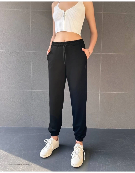 Siyah Oys Model Lastikli Modal Kumaş Eşofman