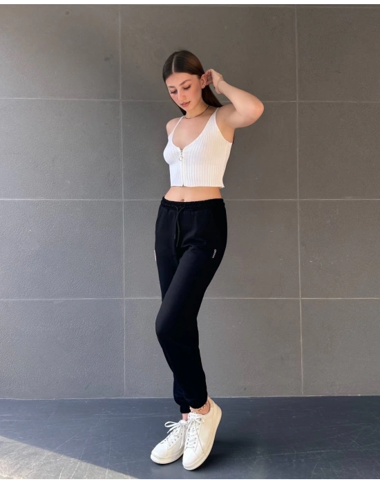 Siyah Oys Model Lastikli Modal Kumaş Eşofman