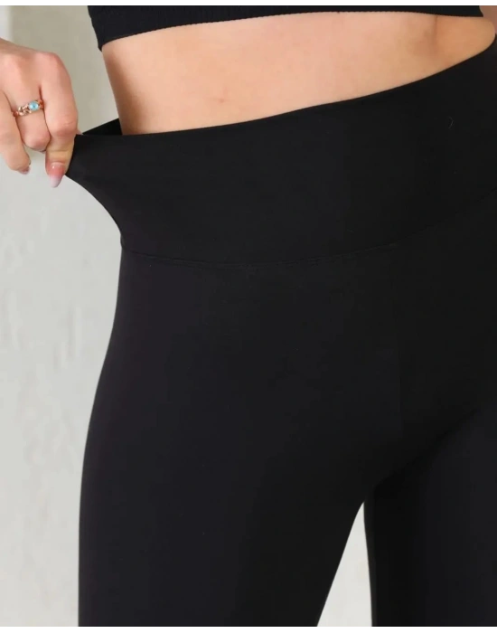 Siyah Sade Yüksek Kemer Sporcu Tayt