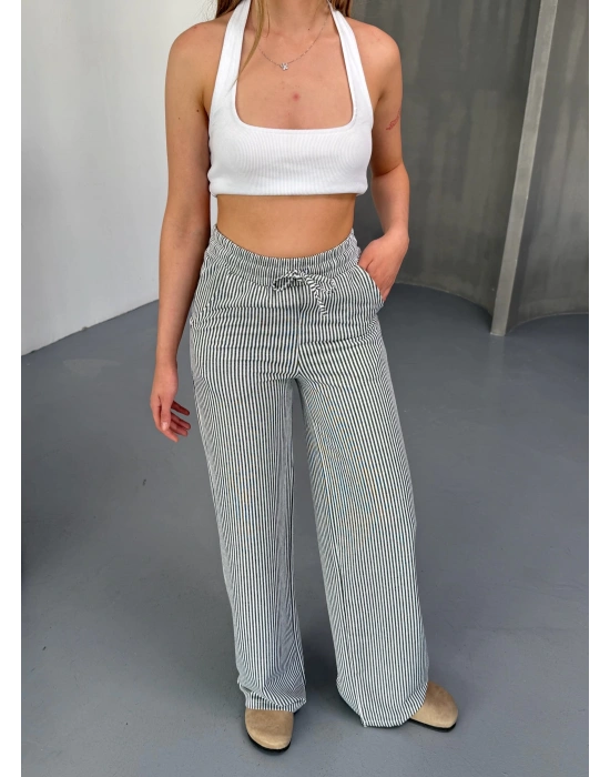 Siyah Su Yolu Çizgili Kumaş Pantolon