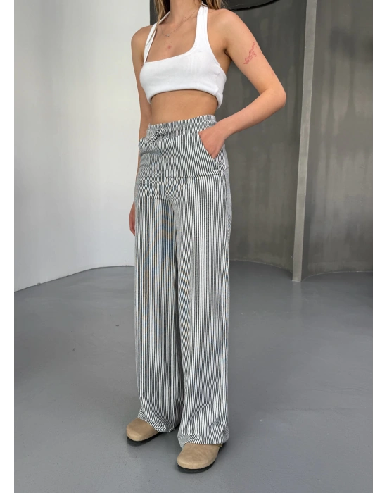 Siyah Su Yolu Çizgili Kumaş Pantolon