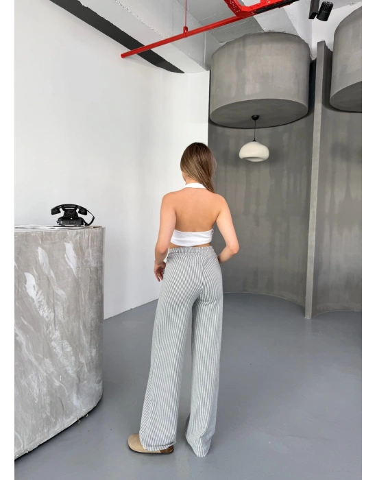 Siyah Su Yolu Çizgili Kumaş Pantolon