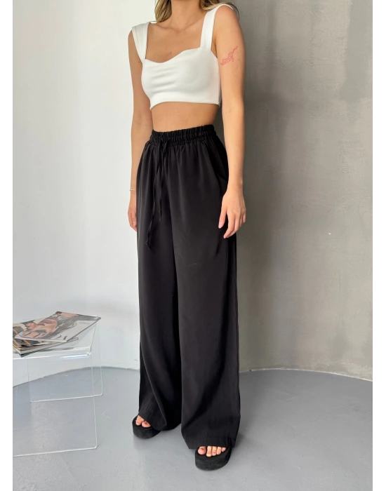 Siyah Tensel Kumaş Palazzo Kadın Pantolon