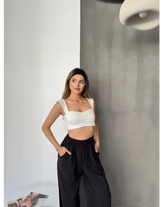 Siyah Tensel Kumaş Palazzo Kadın Pantolon