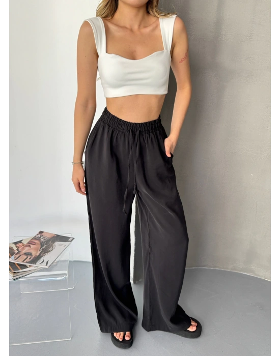 Siyah Tensel Kumaş Palazzo Kadın Pantolon