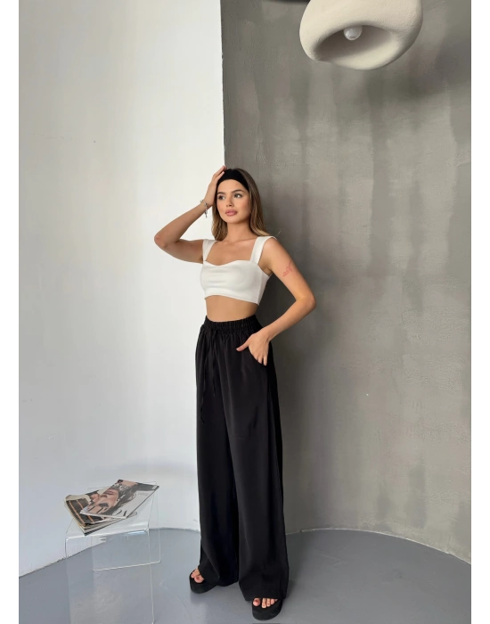 Siyah Tensel Kumaş Palazzo Kadın Pantolon