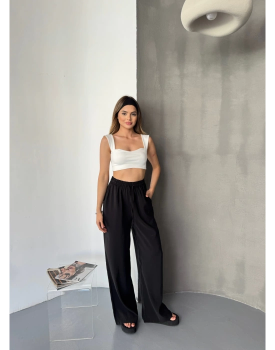 Siyah Tensel Kumaş Palazzo Kadın Pantolon