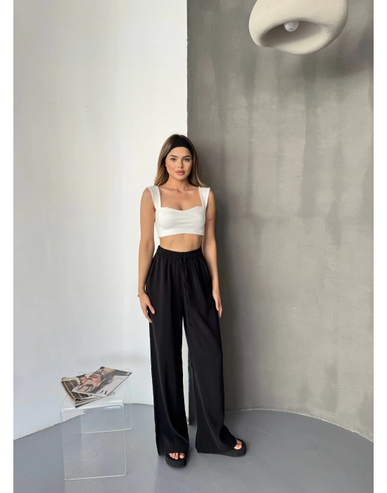 Siyah Tensel Kumaş Palazzo Kadın Pantolon