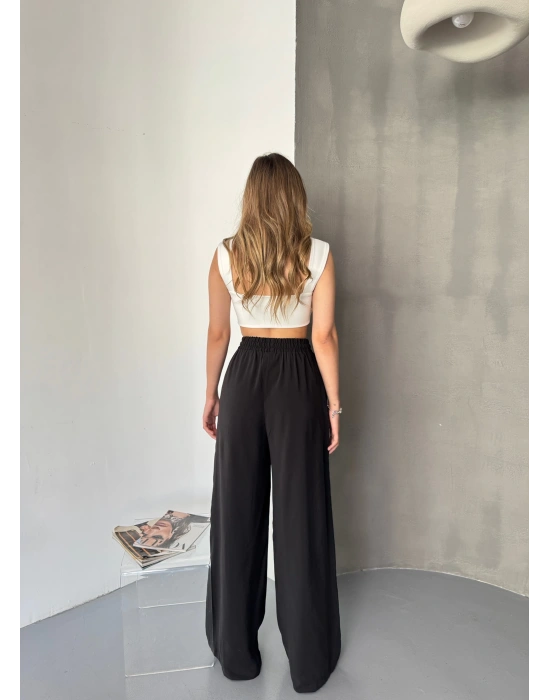 Siyah Tensel Kumaş Palazzo Kadın Pantolon