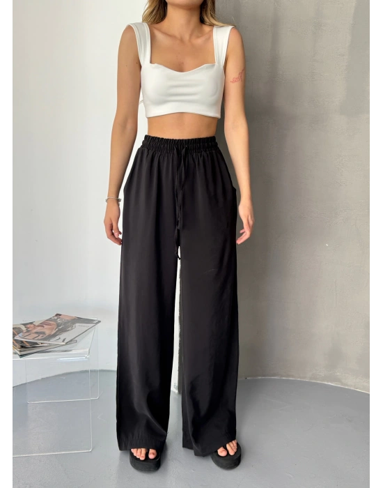 Siyah Tensel Kumaş Palazzo Kadın Pantolon