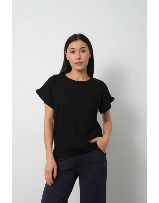 Siyah Yarasa Kol Yırtmaç Detaylı Oys Model Tişört