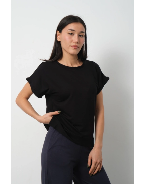 Siyah Yarasa Kol Yırtmaç Detaylı Oys Model Tişört