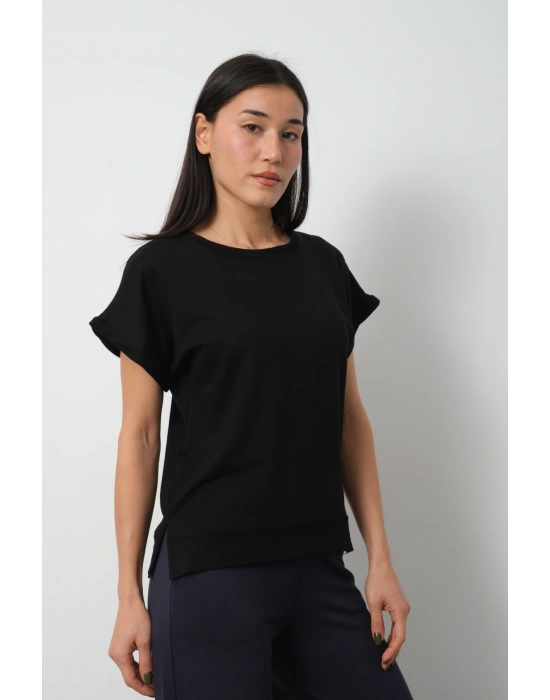 Siyah Yarasa Kol Yırtmaç Detaylı Oys Model Tişört