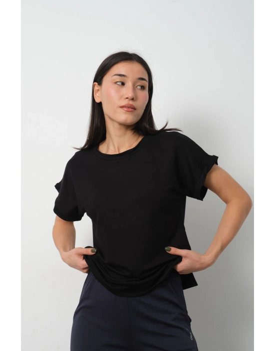 Siyah Yarasa Kol Yırtmaç Detaylı Oys Model Tişört