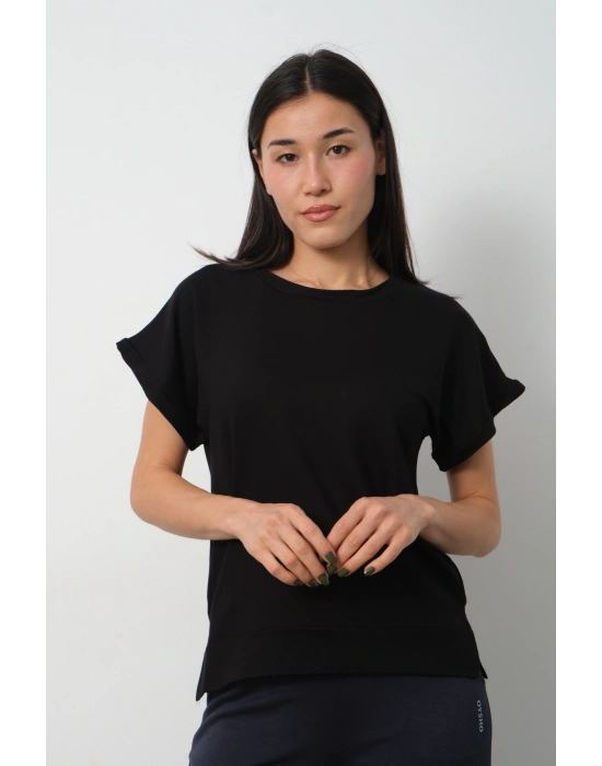 Siyah Yarasa Kol Yırtmaç Detaylı Oys Model Tişört