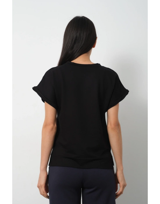 Siyah Yarasa Kol Yırtmaç Detaylı Oys Model Tişört